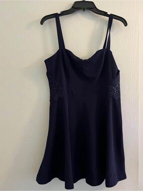 City Studio Navy Blue Midi Dress with Lace Side Detail